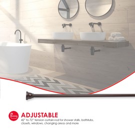 Home Basics Empire 47-72” Adjustable Tension Mounted Straight Steel Shower Curtain Rod, Bronze | Simple Design | Neutral Color