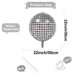 6 Pieces 22 Inches Large Silver Disco Ball Balloons - Large 4D Round Foil Mylar Mirror Balloons for 70s Disco Dance Decorations Birthday Wedding Graduation Party Supplies