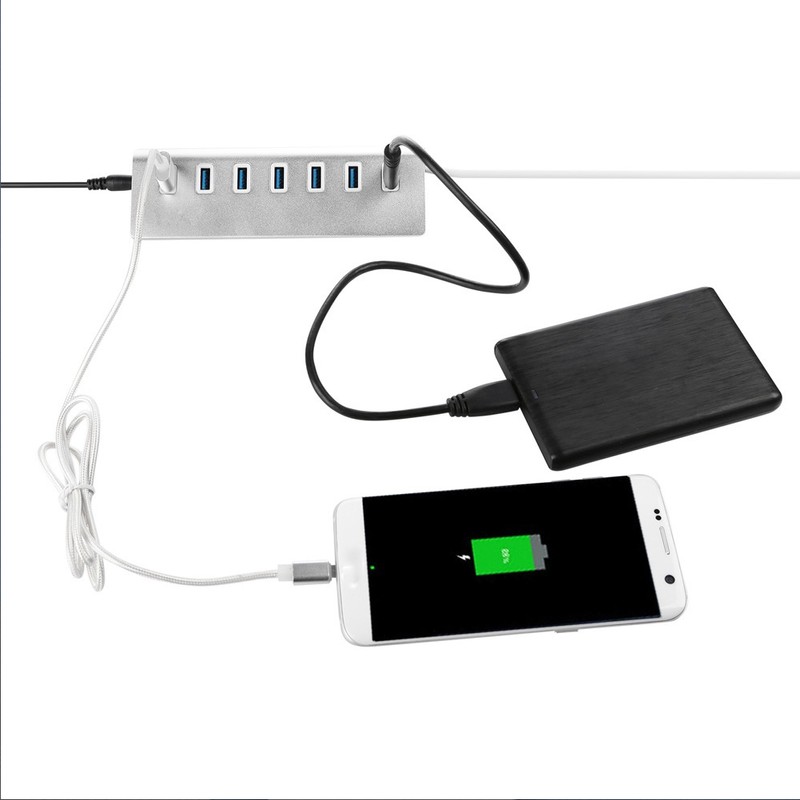 USB 3.0 Splitter Aluminum Alloy Hub 7-in-1 Docking Station for