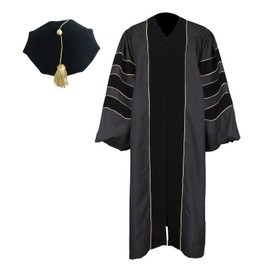 Newrara Unisex Deluxe Doctoral Graduation Gown, Doctoral Hood and Doctoral Tam 8 Sided Package (Black Gown+8 Side, 54)