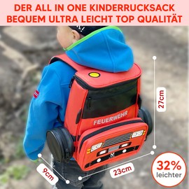MIXIRL® Nursery Backpack with Pencil Case Boys | 3-7 Years | High-Quality Children's Backpack with Chest Strap - Reflective - Ideal for Nursery & Nursery, fiery red