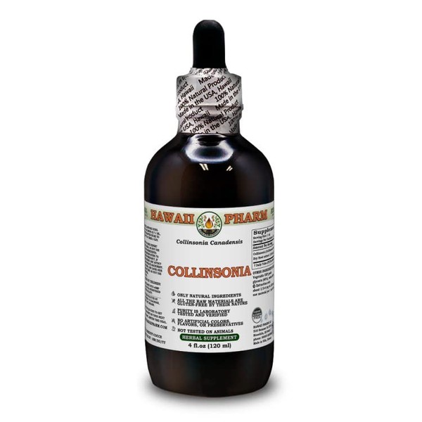 Hawaii Pharm Europe Collinsonia, Stone Root (Collinsonia Canadensis) Dry Root Alcohol-Free Liquid Extract Glycerite 120 ml