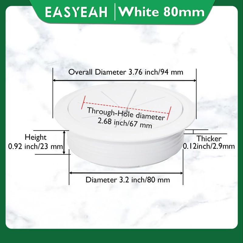 EASYEAH 2 Pcs Desk Grommet 3-1/8" / 80 mm, Desk