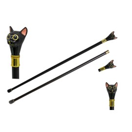 Decorative Walking Cane with Black Cat Handle, 37 Inches Long
