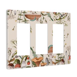 Beige Boho Hippie Mushroom Botanical 3 Gang Triple Rocker/Decorator Light Switch Wall Plate Cover Decorative GFCI Electrical Faceplate Switchplate Dimmer
