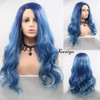 Xiweiya Long Ombre Blue Wavy Wig Synthetic Lace Front Wigs