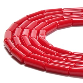JM Design Red Coral Color Dyed Jade Cylinder Tube Beads Size 4x13mm 15.5'' Strand for Jewelry Making