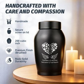 Cremation Urns for Pet Ashes Angel Wings Urn for Funeral, Burial or Home Memorial Funeral Burial Decorative Urn for Ashes for Dog Pet(Black, Medium)