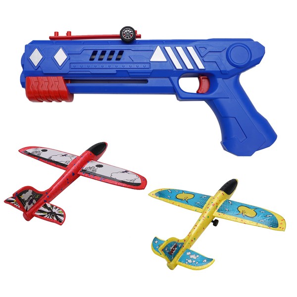 GoolRC Airplane Launcher Toys for Kids EPP Airplane Toys Outdoor Launcher Airplane Game Kids Toys 2 Pcs Airplanes (Airplane Color Random)