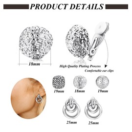 Kakonia 6 Pairs of Clip-On Earrings for Women Girls Hypoallergenic Hoop Earrings Without Pierced Ears Clip Earrings Set Fashion Jewellery Gift, Alloy Steel