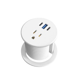 Desk Grommet Power Outlet, 2.5 inch Desktop Recessed Outlet with 20W Fast Charging USB-C Port, Flush Mount Outlet for Conference Rooms, Office Tables, Furniture (White, 6FT)