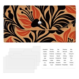 ALKKDPS Cash Envelope Wallet for Budgeting, PU Leather Money Organizer for Cash Saving, Reusable Envelopes with 4 Dividers & Sticker Labels, Portable Cute Money Holder Orange Floral