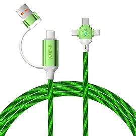 IHAO Multi Ports Charger Cable 6 Combinations in One Cable USBA/USBC to USB C/MicroUSB Fast Charging Cord Lighted Up LED Flowing Compatible with Almost All Electric Device-39Inches Starry Green