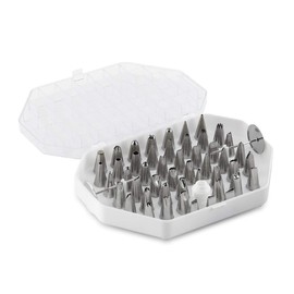thermohauser Set of 55 Small Nozzles (Stainless Steel, PE), Assorted Nozzles Including Two Flower Nails and One Adapter, in Storage Case