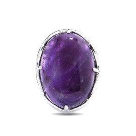 Natural Stone Rose Quartz Agate Amethyst Turquoise Adjustable Finger Rings Semi Precious Oval Shaped Gemstone Anniversary (Amethyst)