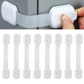 Adjustable Child Safety Locks, 8 Pack Baby Safety Cupboard Locks, No Trapped Fingers, Easy Install, No Tools Needed, Child Locks for Kitchen Cupboards, Cabinets, Drawer, Fridge, White