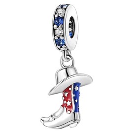 USA Cowboy Hat Cowgirl Boots Hat Flag Charm Bracelet Chain Pendant Jewellery Flag Texas Accessories 925 Silver Sterling Silver, Sterling Silver, No Gemstone