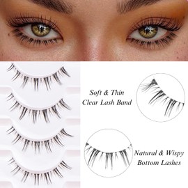 outopen 10 Pairs Bottom Lashes Strip Clear Band Bottom Lash Clusters Wispy Bottom Eyelashes Extension Soft Reusable Handmade DIY Anime Lower Lashes