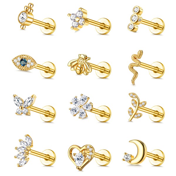 JeryWe 12Pcs 16G Cartilage Stud Earring for Women Stainless Steel