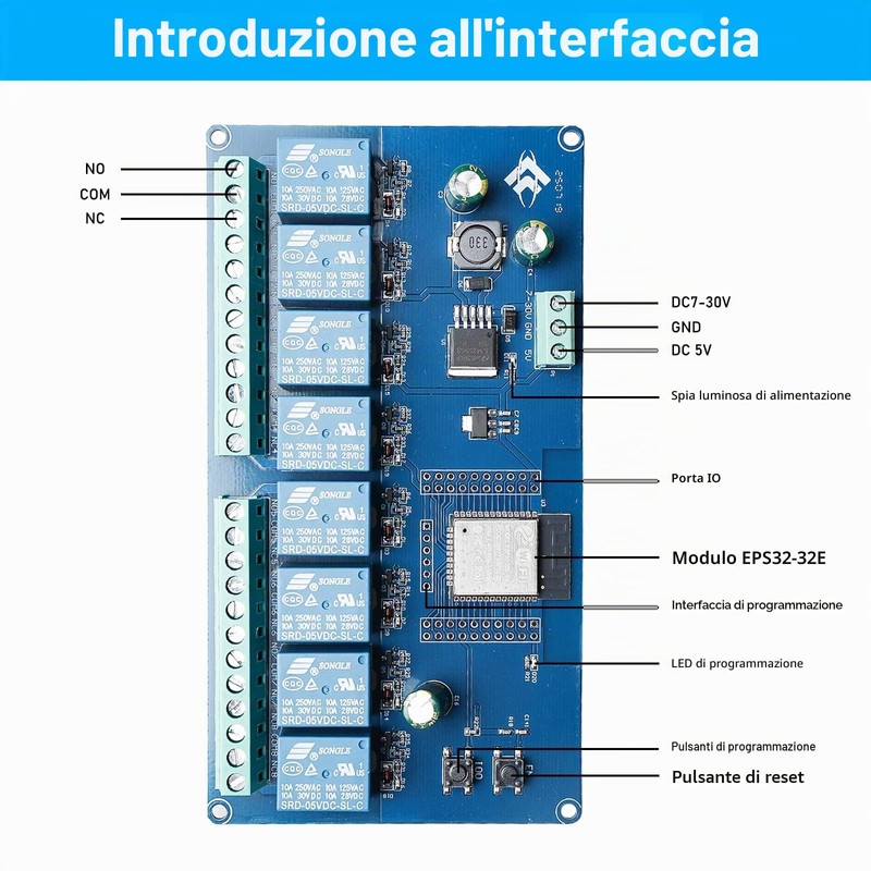ESP modulo relè a 8 canali con ESP-32 WiFi Bluetooth,