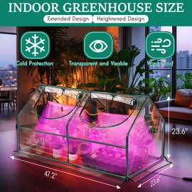 Meonum Mini Greenhouse with Grow Light, 47.2"L x 23.6"L x 23.6"W Portable Greenhouses for Indoor/Outdoor with Roll-up Zipper Door, Waterproof UV-Resistant Green House for Indoor/Outdoor Seed Starting