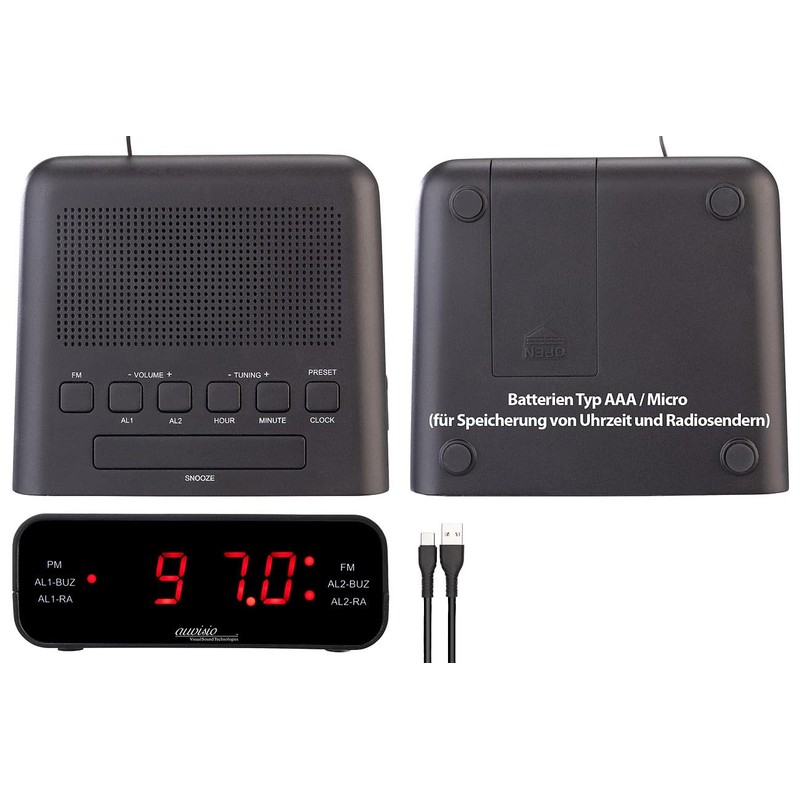 auvisio Set of 2 FM Radio Alarm Clock with 2