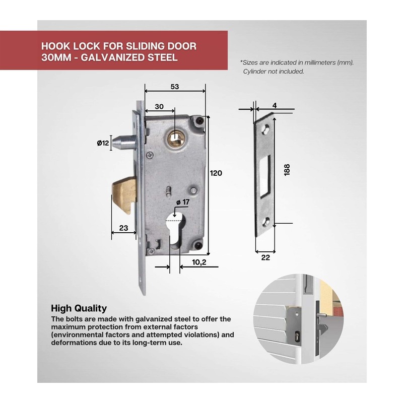 DOJA Industrial Sliding Door Hook Lock 30 mm 1 Unit
