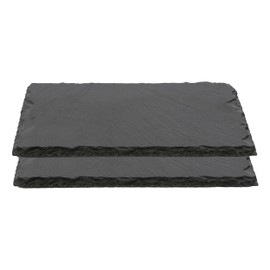 H HANSEL HOME Pack of 2 Rectangular Slate Plates 22 x 14 cm for Sushi, Serving Plate for Cheese, Board Plate for Food