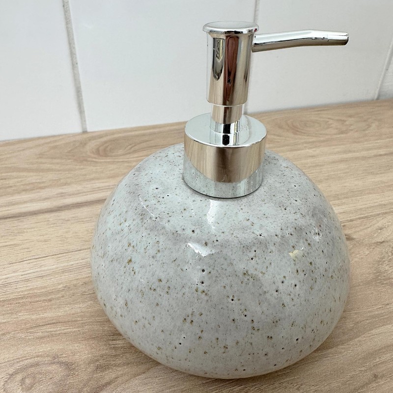 pf+a Speckled Stone Soap Dispenser, Round Shape, Grey with Chrome
