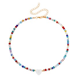 BKEPDY Necklaces for Women Boho Chain Women's Boho Necklace Colourful Necklace Women's Colourful Chains Colourful Pearl Necklace Boho Jewellery Women's Hippie Chain Boho Style Outer Banks Jewellery,
