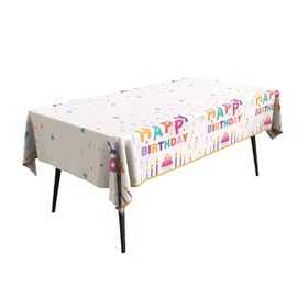 PRK 14 Happy Birthday Tablecloth 137cm x 183cm Disposable Colourful Plastic Table Cover for Adults Kids Birthday Parties