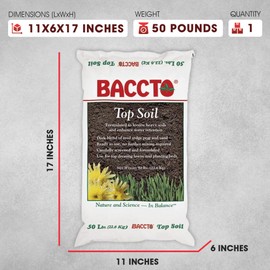 Michigan Peat Company Baccto Top Soil for Lawns, Patchworks, Gardens, Planting Beds, and Shrub and Tree Transplant Mixtures, 50 Pounds