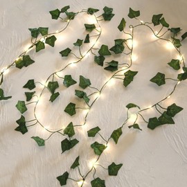 NWLIGHT 2 Pack 6.56 Ft Vine Lights Green Ivy Vines String Lights Battery Operated, 80 LEDs Battery Powered Artifical Garland Plant Leaves with Lights for Bedroom Holiday Patio Decor (Warm White)