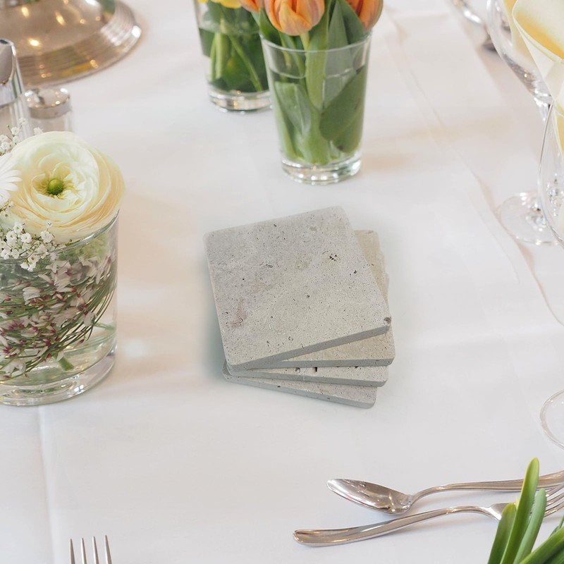 OAIQNUJ Square Marble Coasters Set of 4, Travertine Stone Coaster