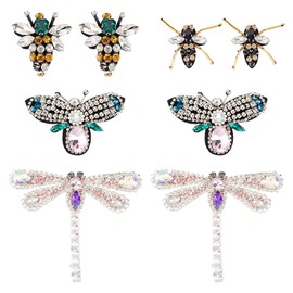 FINGERINSPIRE 8 Pieces Bees Dragonfly Rhinestone Beads Patches 4 Style Embroidery Patches Felt Clothing Rhinestone Patches Fashion Bee Patches for Clothing Dress Hat DIY Crafts