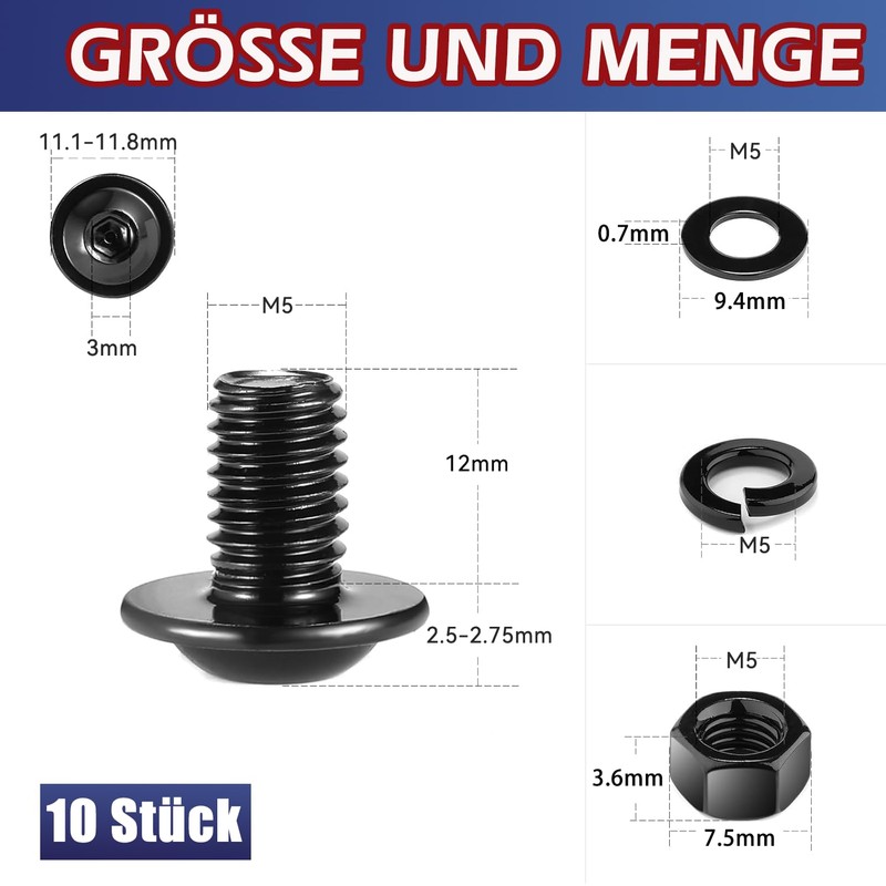 Pack of 10 M5 x 12 Screws, Pan Head Screws