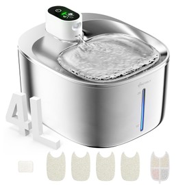 APD APETDOLA Wireless Cat Water Fountain Stainless Steel,135floz/4L Battery Operated Automatic Pet Fountain,Cordless Cat Water Dispenser Pet Drinking Water Fountain for Multicat Cats Dog Outdoor