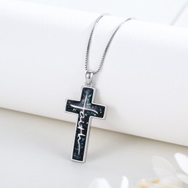 TRISHULA Cross Necklace for Women Sterling Silver Faith Pendant Necklace Abalone Shell Cross Jewellery Gifts for Girls Men, Sterling Silver