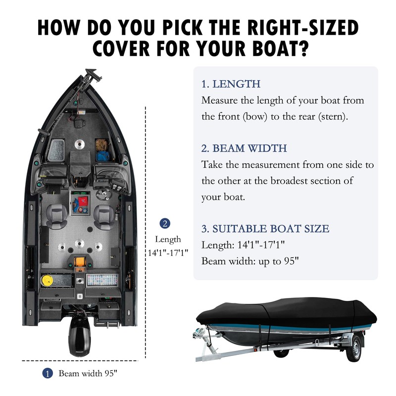 Heavy Duty Jon Boat Cover, 14.1ft-17ft Marine Grade Waterproof Tarp
