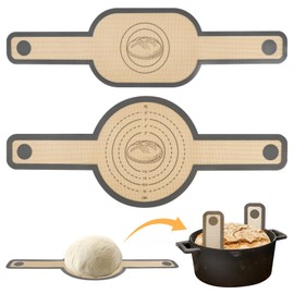 Silikon Backmatte für Dutch Oven 2 Stück, Wiederverwendbare Silikon Backmatte Brot mit Langen Griffen, silikon Brotschlinge mit Extra Breiten und Langen Griffe,Backunterlage für Brottopf,Teig,Backofen
