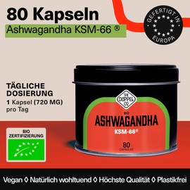 Organic Ashwagandha KSM-66® | 80 Capsules | 600mg | Withania Somnifera | 30mg Withanolide | Vegan | No Additives - Plastic Free | Organic Certified