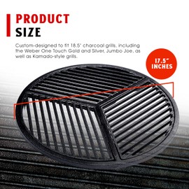 Craycort Pre-Seasoned Modular Cast Iron Grate, Fits 18.5" Grills Like Jumbo Joe, Heavy-Duty Grate for Superior Heat Retention & Even Cooking