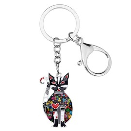 WEVENI Alloy Elegant Cat Keychain Accessories Kitten Jewelry Car Wallet Charms For Women Girls (Black)