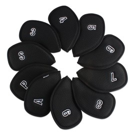 Andux Golf Club Head Covers for Irons Mesh Double Numbered Iron Covers with Embroidered Numbers 10pcs/set MT/S14 (Black)