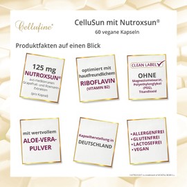 Cellufine® CelluSun with Nutroxsun® - 60 Vegan Capsules Optimised with Skin-friendly Riboflavin, Nutroxsun® and Aloe Vera, Allergy-Free, Gluten-Free, Lactose-Free, Vegan without Additives