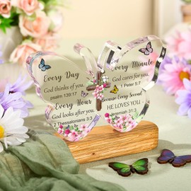 Barydat Acrylic Christian Gifts Bible Verses Religious Gifts for Women Men Inspirational Scripture Gifts Butterfly Prayer Room Decor Faith Keepsake Paperweights for Christmas Home (God Thinks of You)