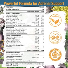 Adrenal Support Adaptogens Herbs Supplements - Cortisol Supplement with Rhodiola Rosea, Ashwagandha, Holy Basil and Eleuthero-Mood and Energy Support for Women & Men-Non-GMO, 120 Vegan Tablets