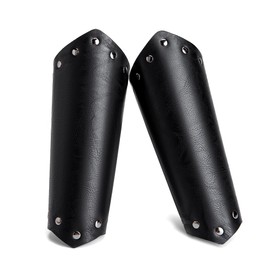 HOEACXY Medieval Leather Bracers Pure Black Viking Leather Bracers Leather Arm Armer Cuff Leather Gauntlet Costumes Accessories for Men Women 1 Pair