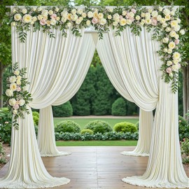 10x16ft Ivory Backdrop Curtain for Party, 2 Panels Wrinkle Free 16 Foot Long Polyester Photo Backdrop Drapes Photography Background for Wedding Birthday Gathing