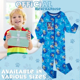 Bluey Boys Jersey Onesie with Cuffed Sleeves and Ankles, Cosy Loungewear - Gifts for Boys (Blue, 5-6 Years)